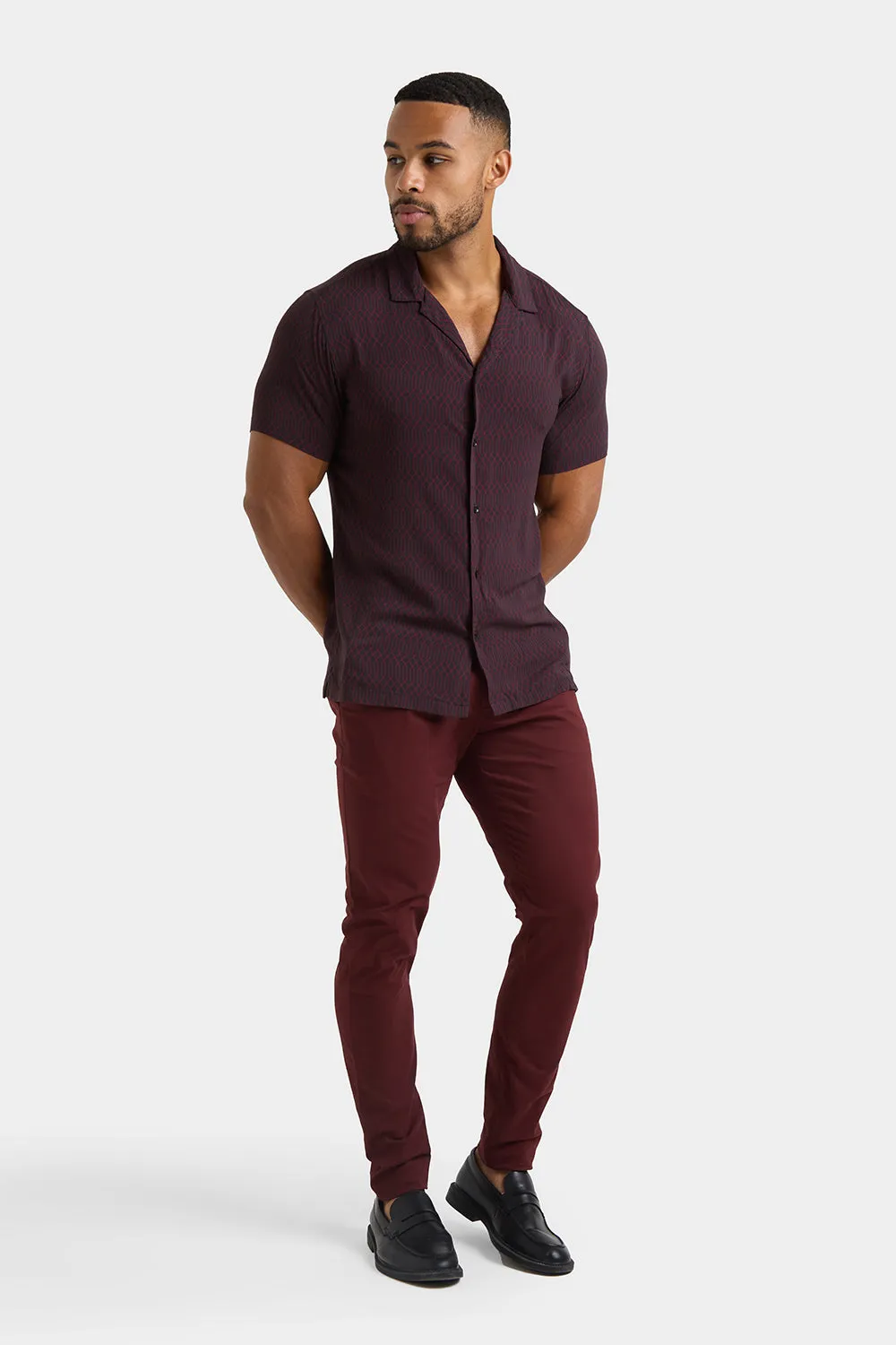 Athletic Fit Cotton Stretch Chino Pants in Deep Burgundy