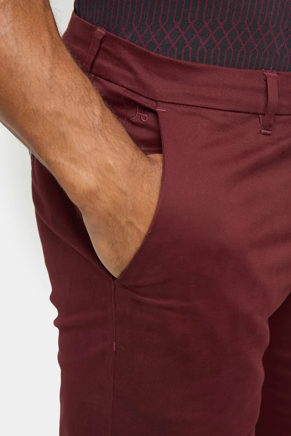 Athletic Fit Cotton Stretch Chino Pants in Deep Burgundy