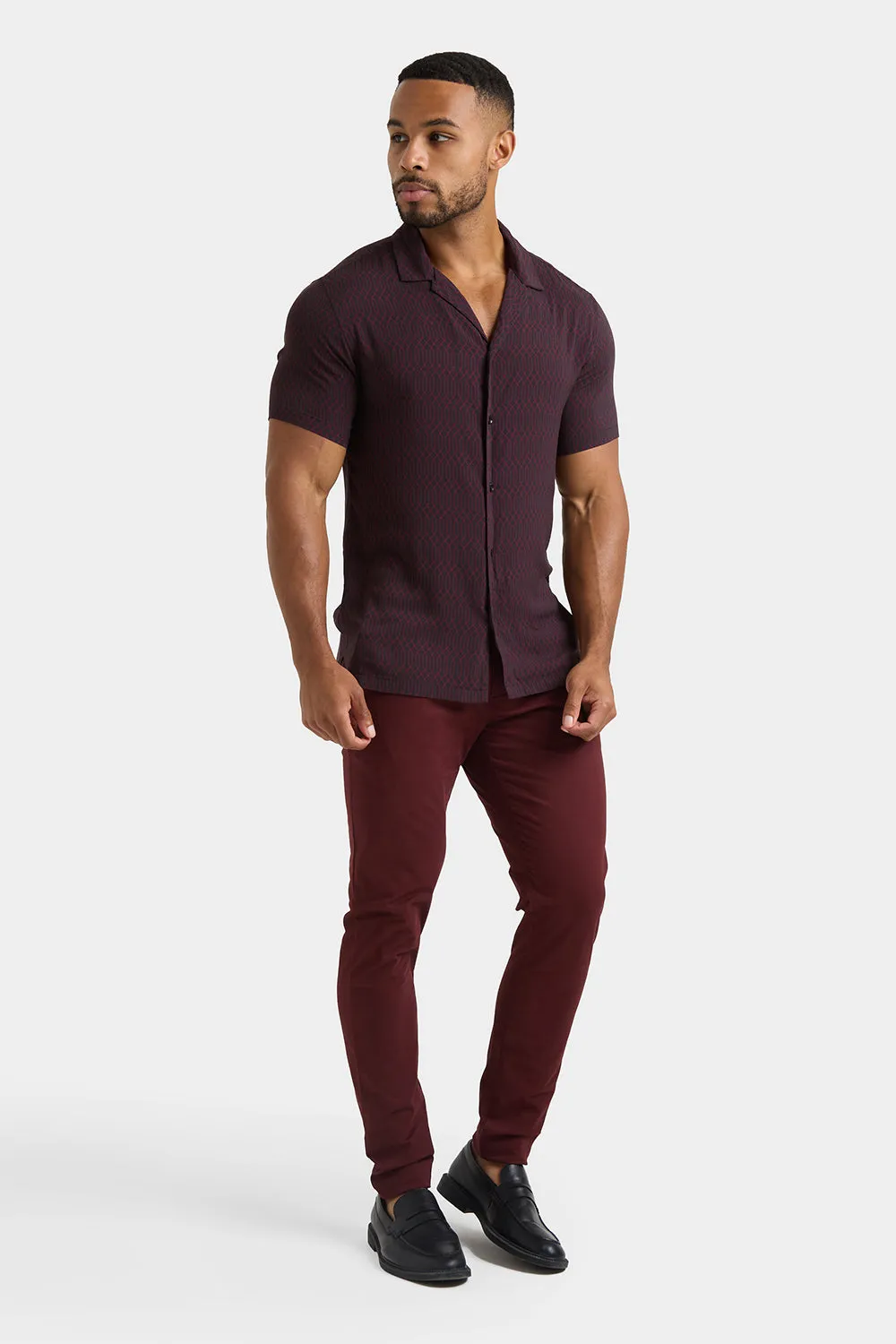 Athletic Fit Cotton Stretch Chino Pants in Deep Burgundy