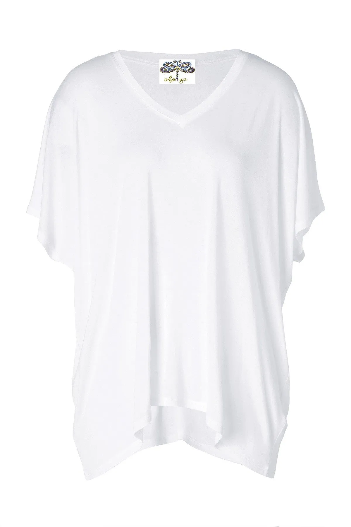 Basic Jersey Oversized T-Shirt in White & Black Asymmetric Cut for Women