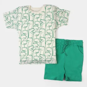 Boys 2 Pcs Suit Dino 2 | White/Green