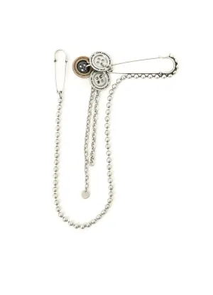 BRASS MULTI-BUTTON BALL CHAIN BROOCH