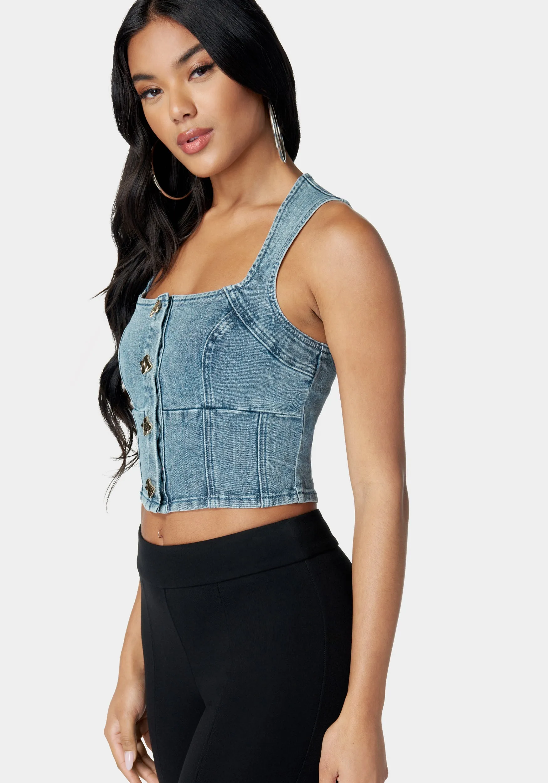 Button Down Trapeze Denim Top