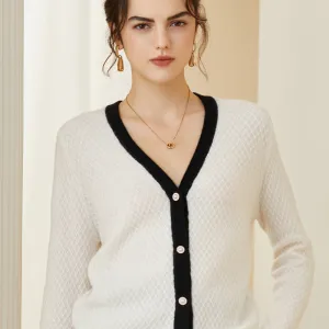 Casual Loose Knitted Cardigan Women's V-neck Color Block Sweater Cardigan