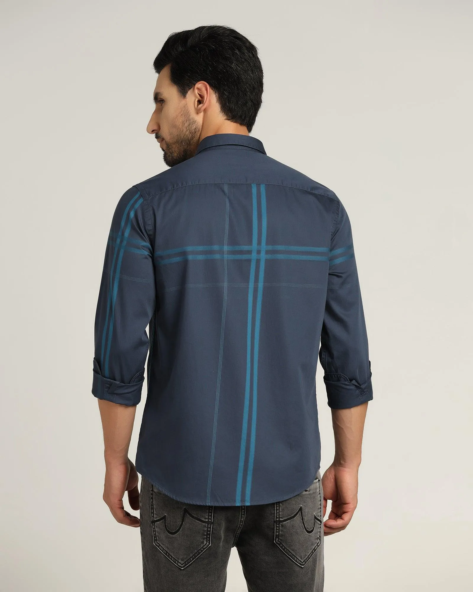 Casual Navy Check Shirt - Ginger