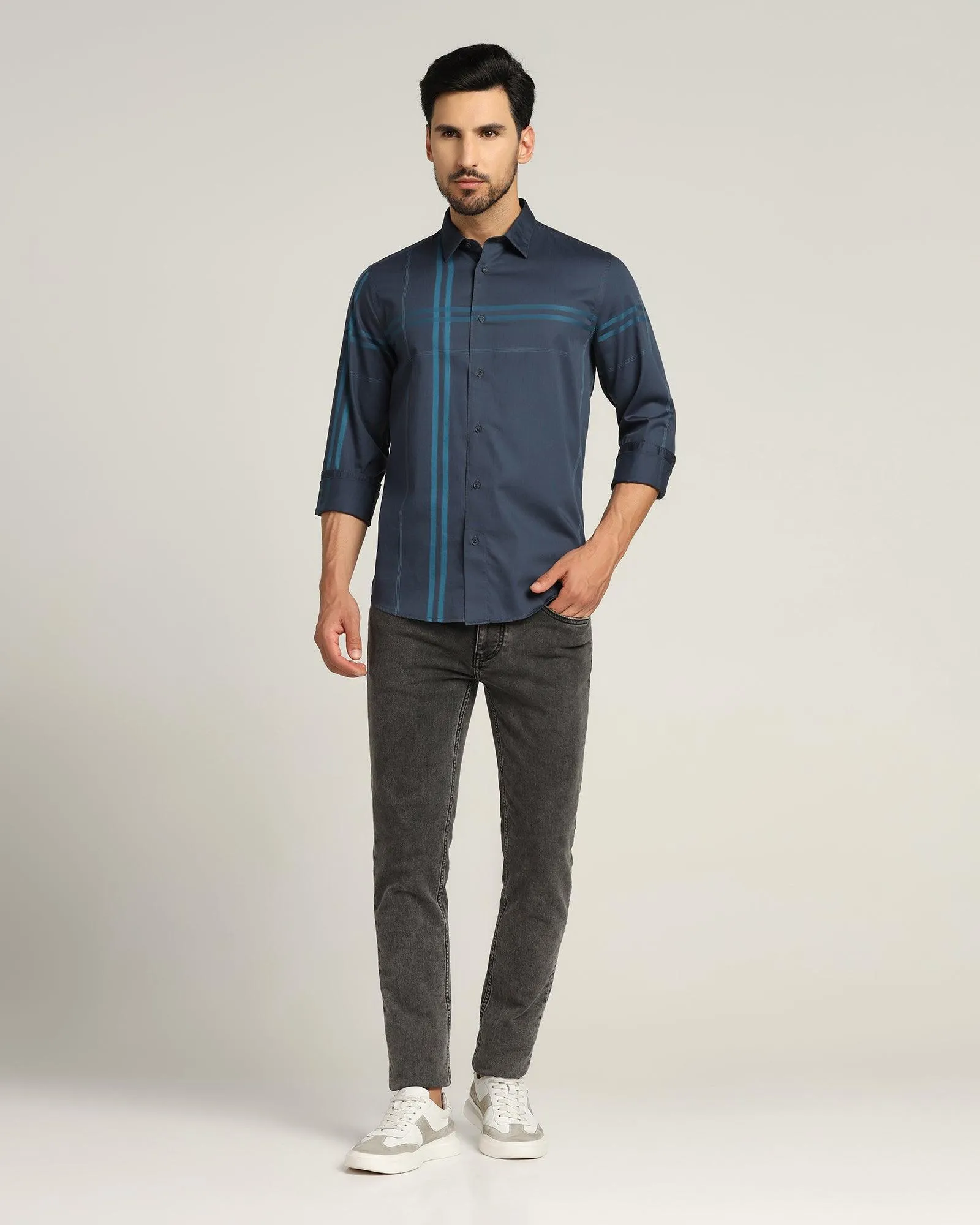 Casual Navy Check Shirt - Ginger