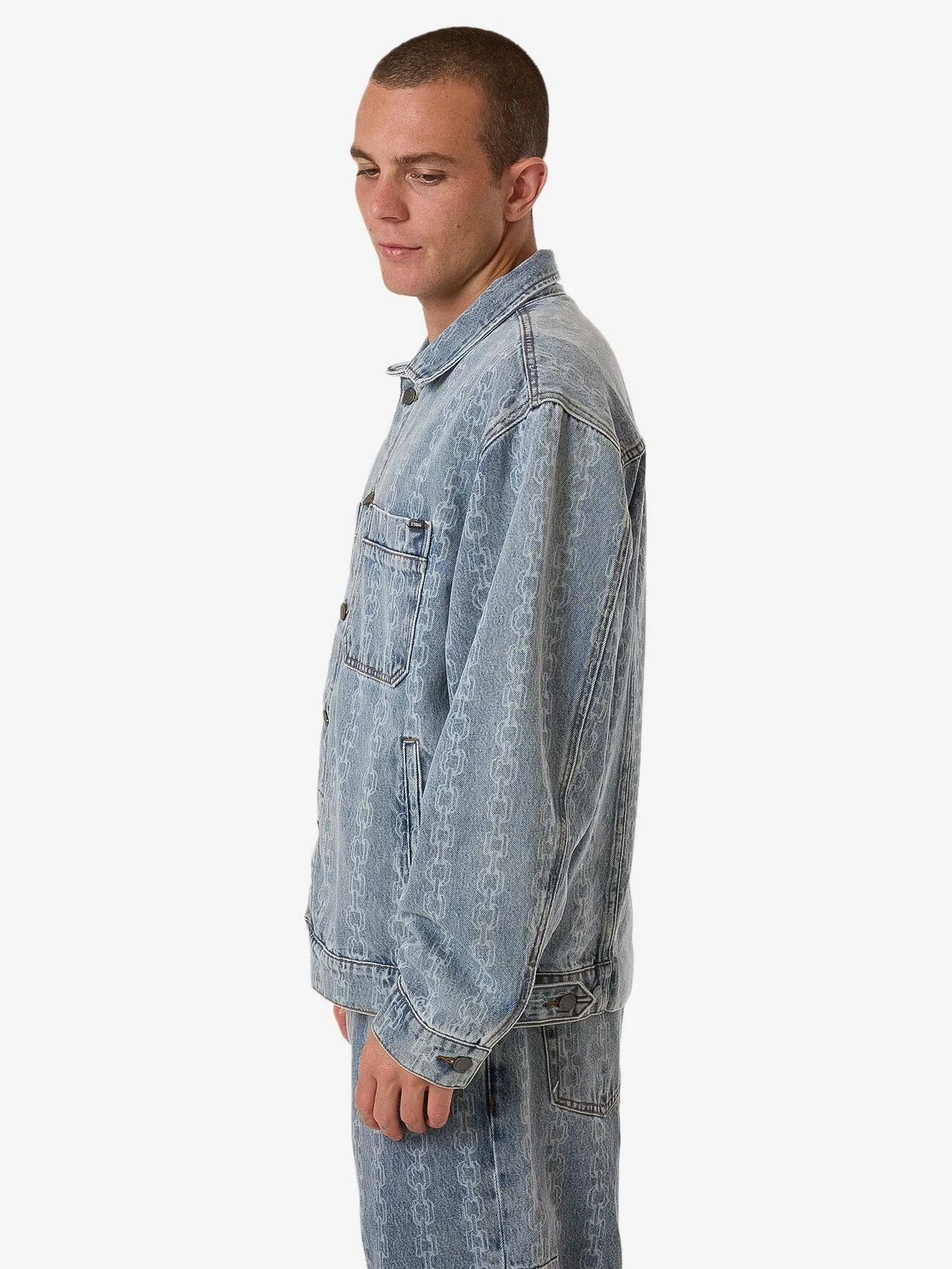 Chain Reaction Canyon Oversized Denim Jacket - Faded Rinse Indigo