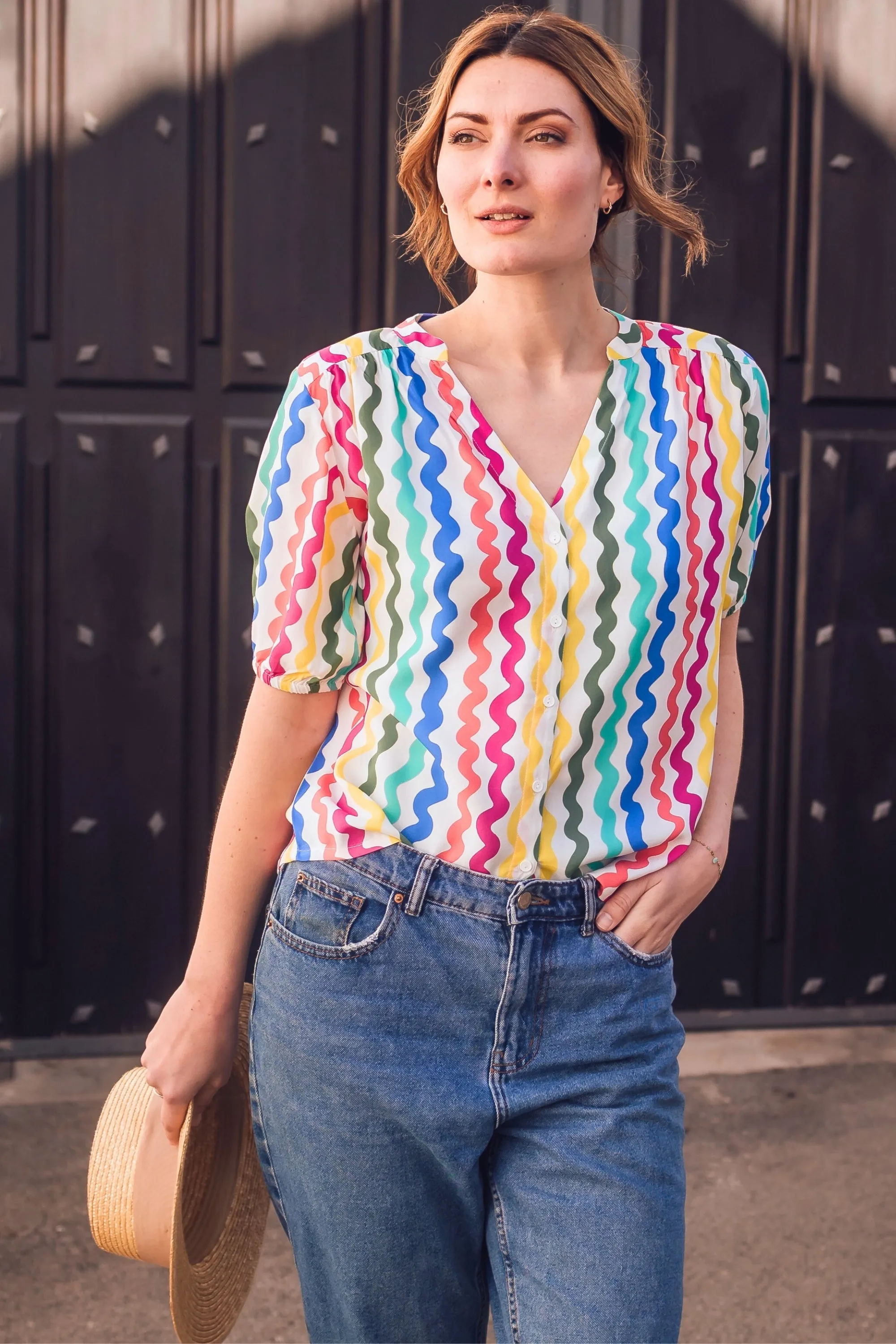 Connie Blouse - Multi, Squiggly Lines