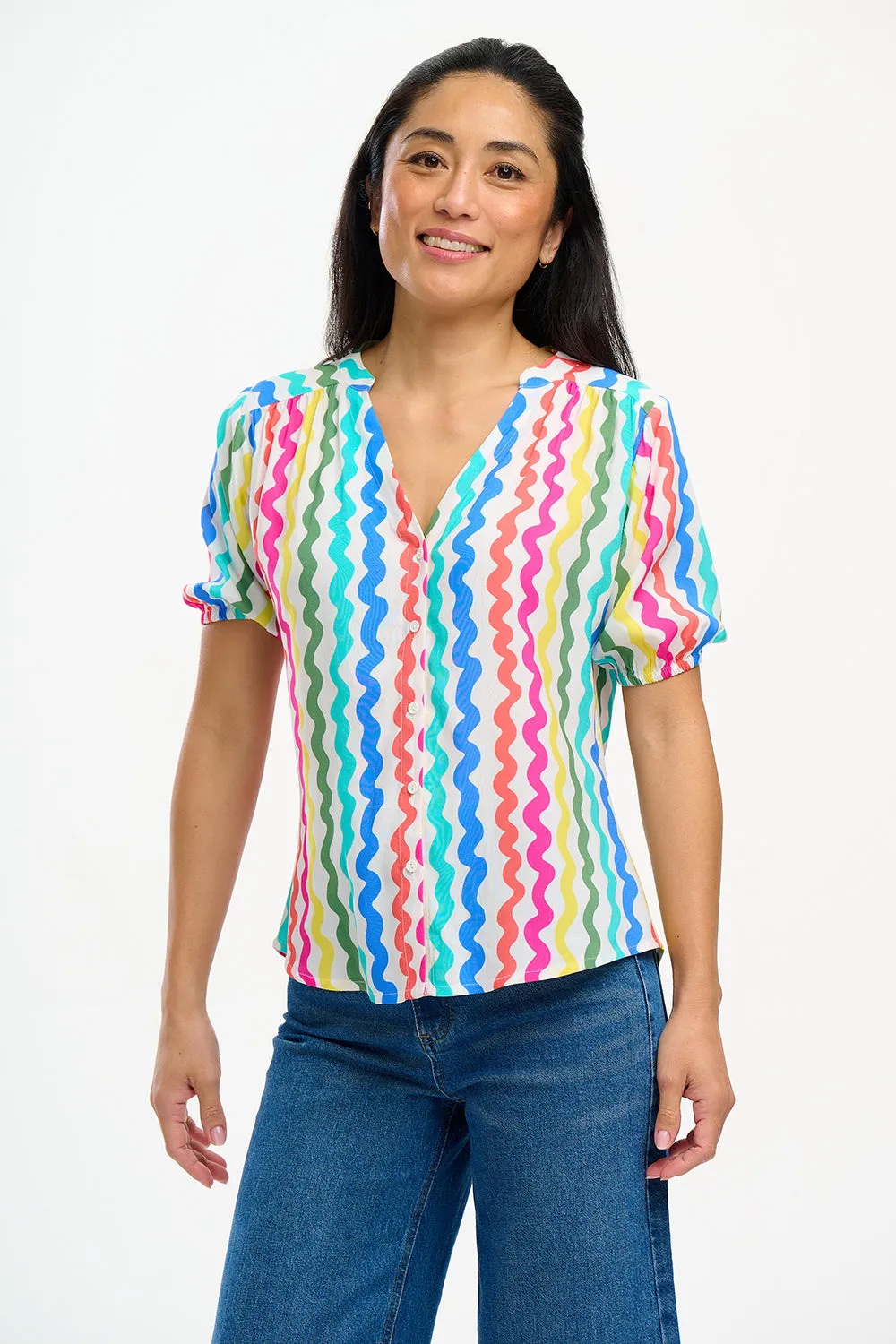 Connie Blouse - Multi, Squiggly Lines