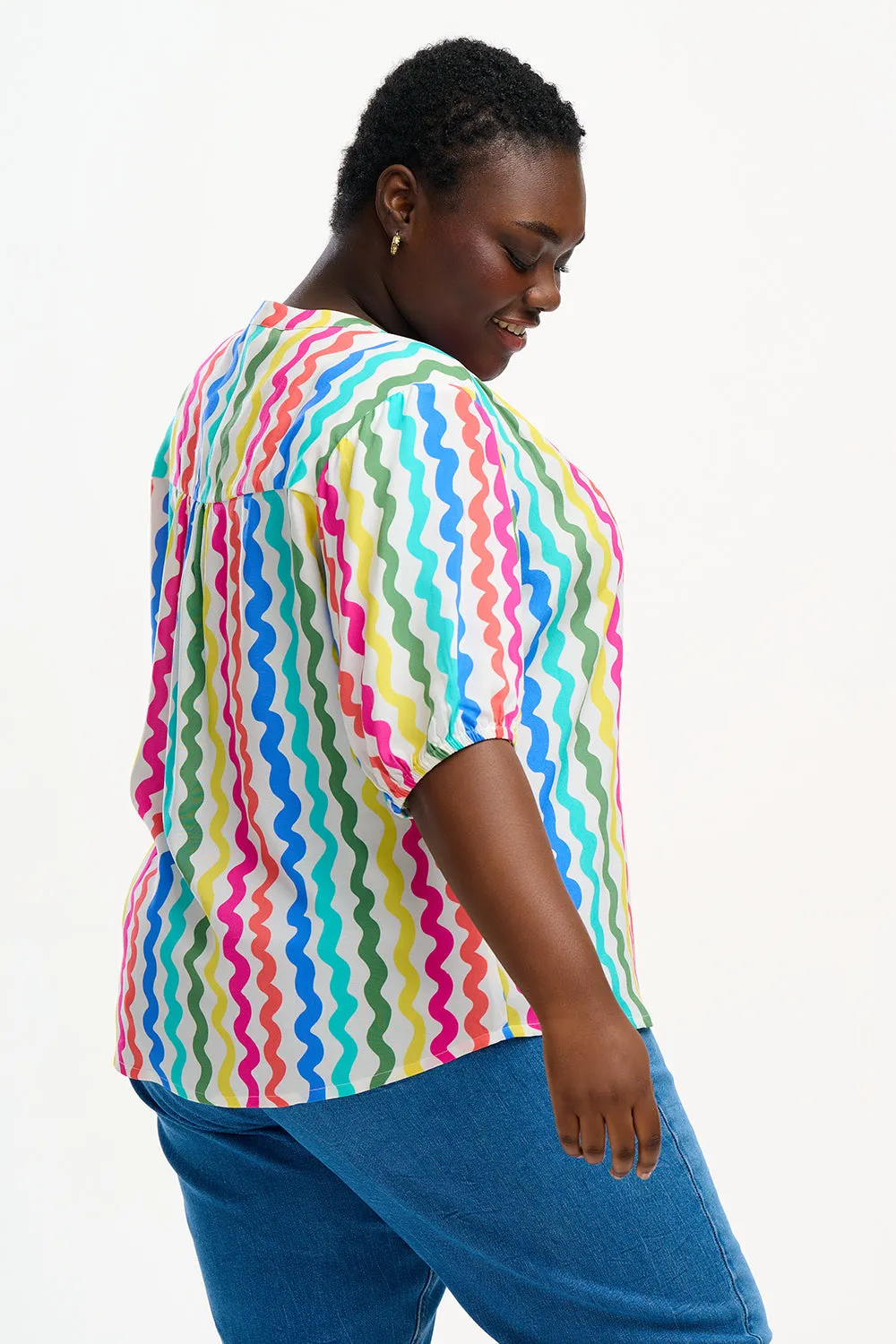 Connie Blouse - Multi, Squiggly Lines