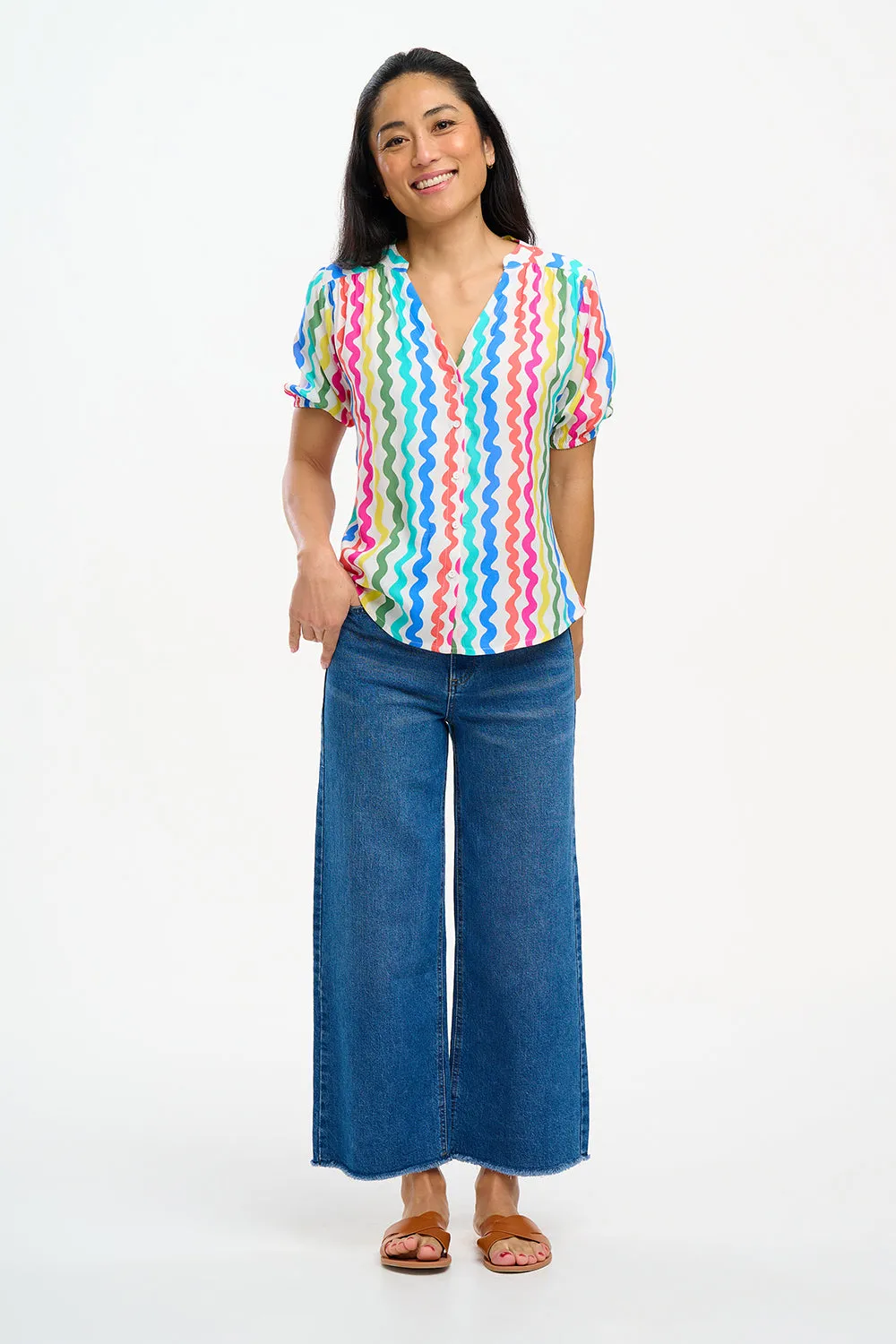 Connie Blouse - Multi, Squiggly Lines