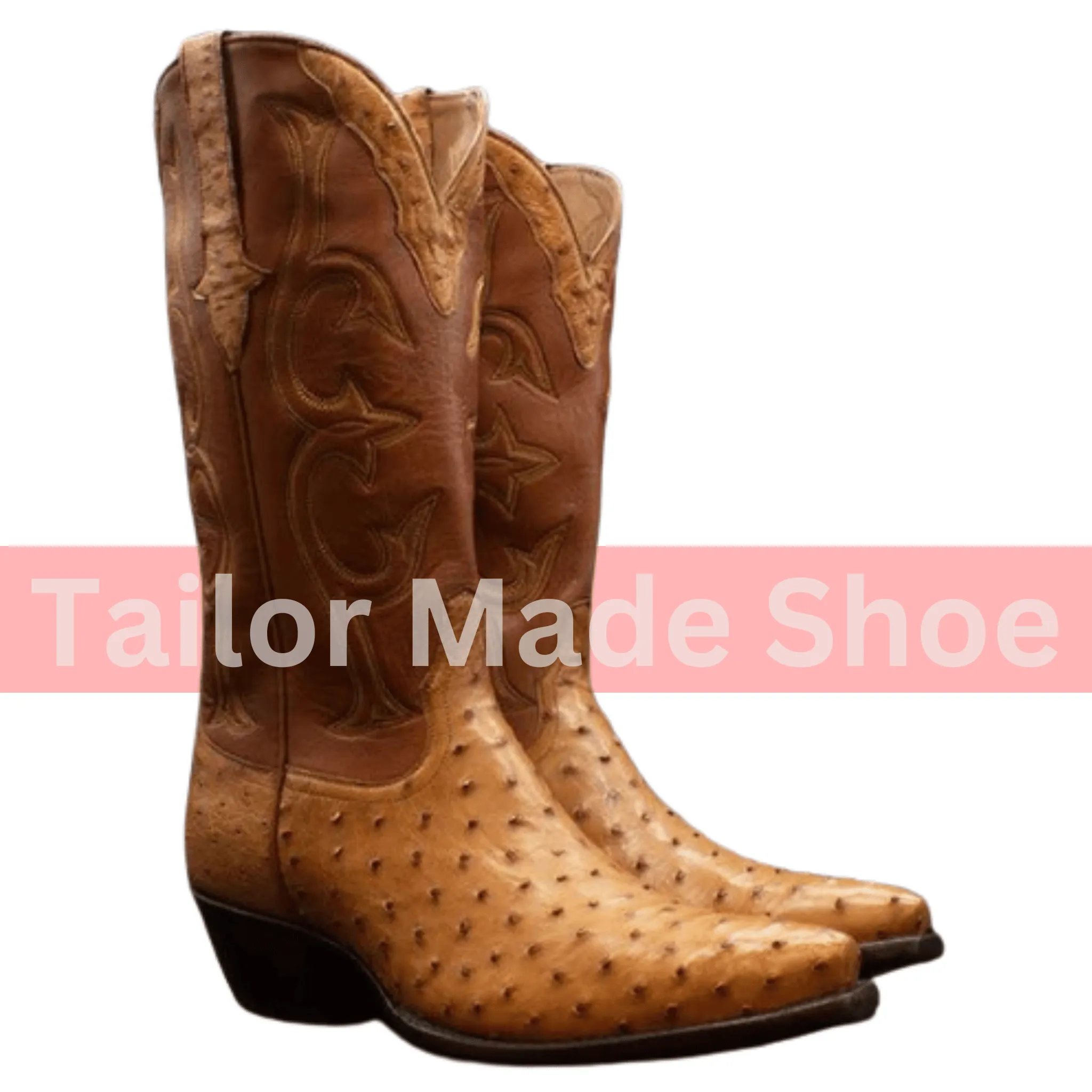 Custom-Made Cowboy Boots Handmade Men's Cowboy Boots Congnac Ostrich Leather Boots