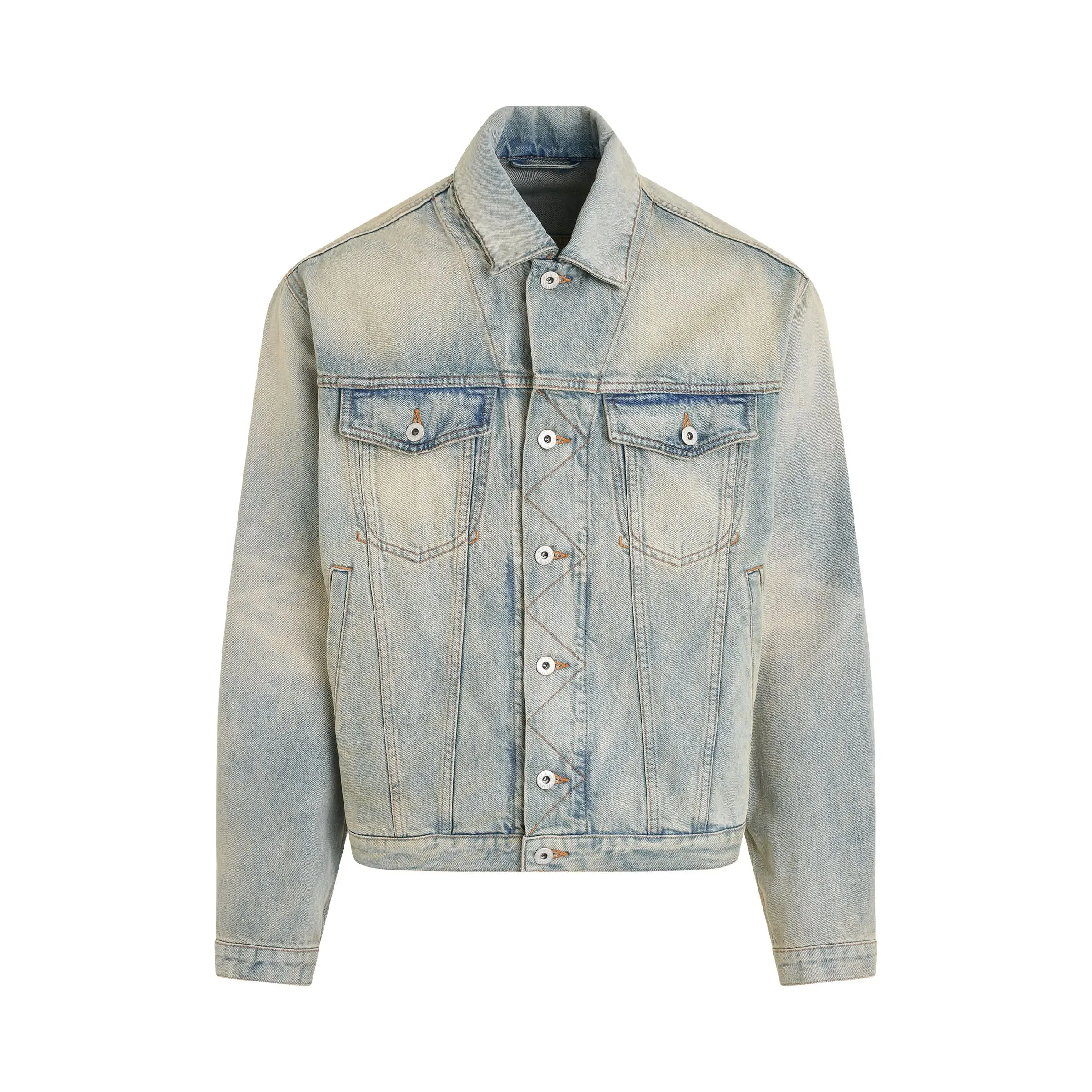 Drawn Varsity Denim Trucker Jacket in Dirty Blue