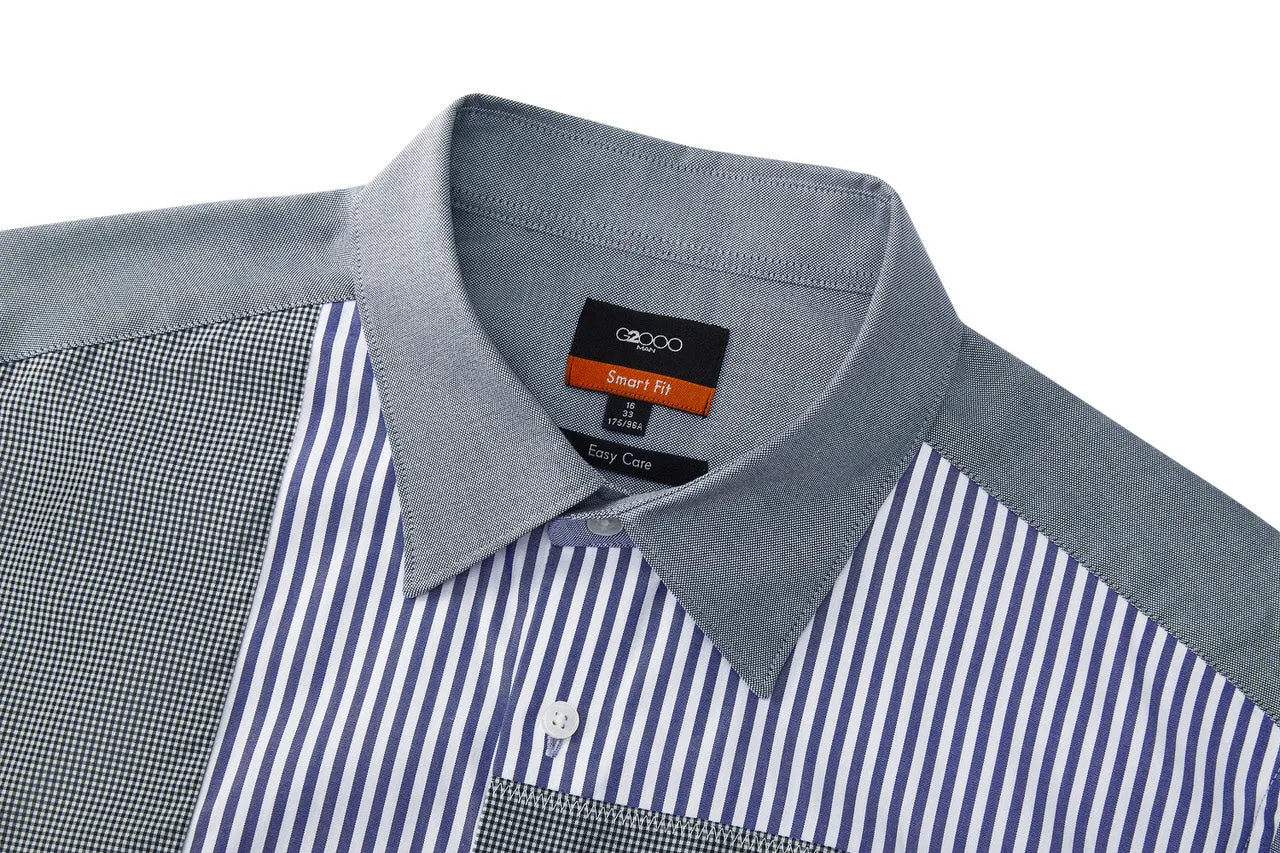 Easy Care Cotton Oxford Blocking Casual Shirt in Smart Fit Classic Collar