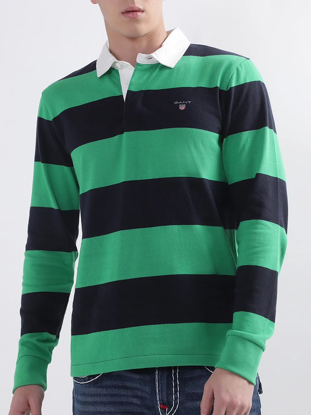 Gant Green Striped Regular Fit Polo T-Shirt