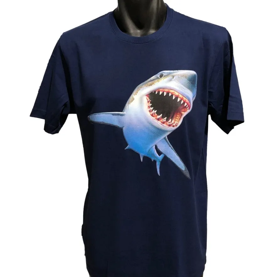 Great White Shark 3D Print Adults T-Shirt (Jr Navy)