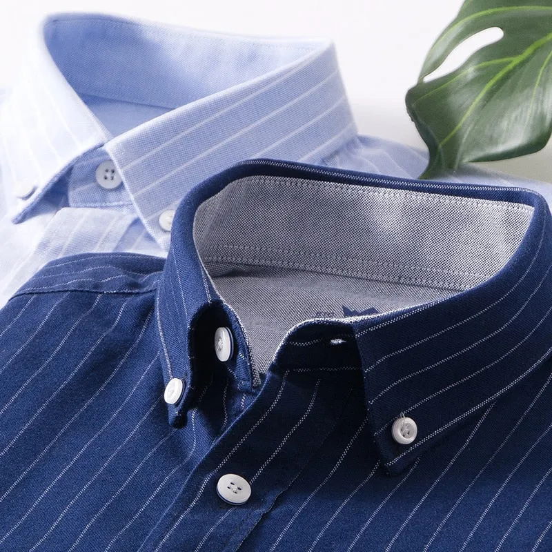 High Quality 100% Cotton Oxford Mens Long Sleeve Shirts Casual Slim-fit Plaid/Striped Male Dress Shirt For Men Business Shirts