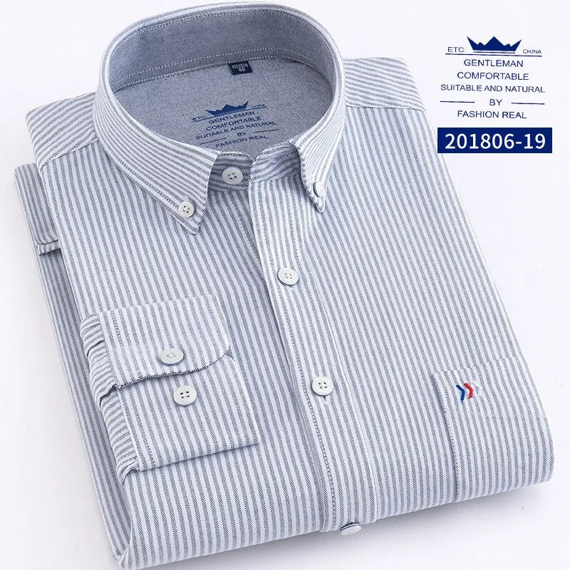 High Quality 100% Cotton Oxford Mens Long Sleeve Shirts Casual Slim-fit Plaid/Striped Male Dress Shirt For Men Business Shirts