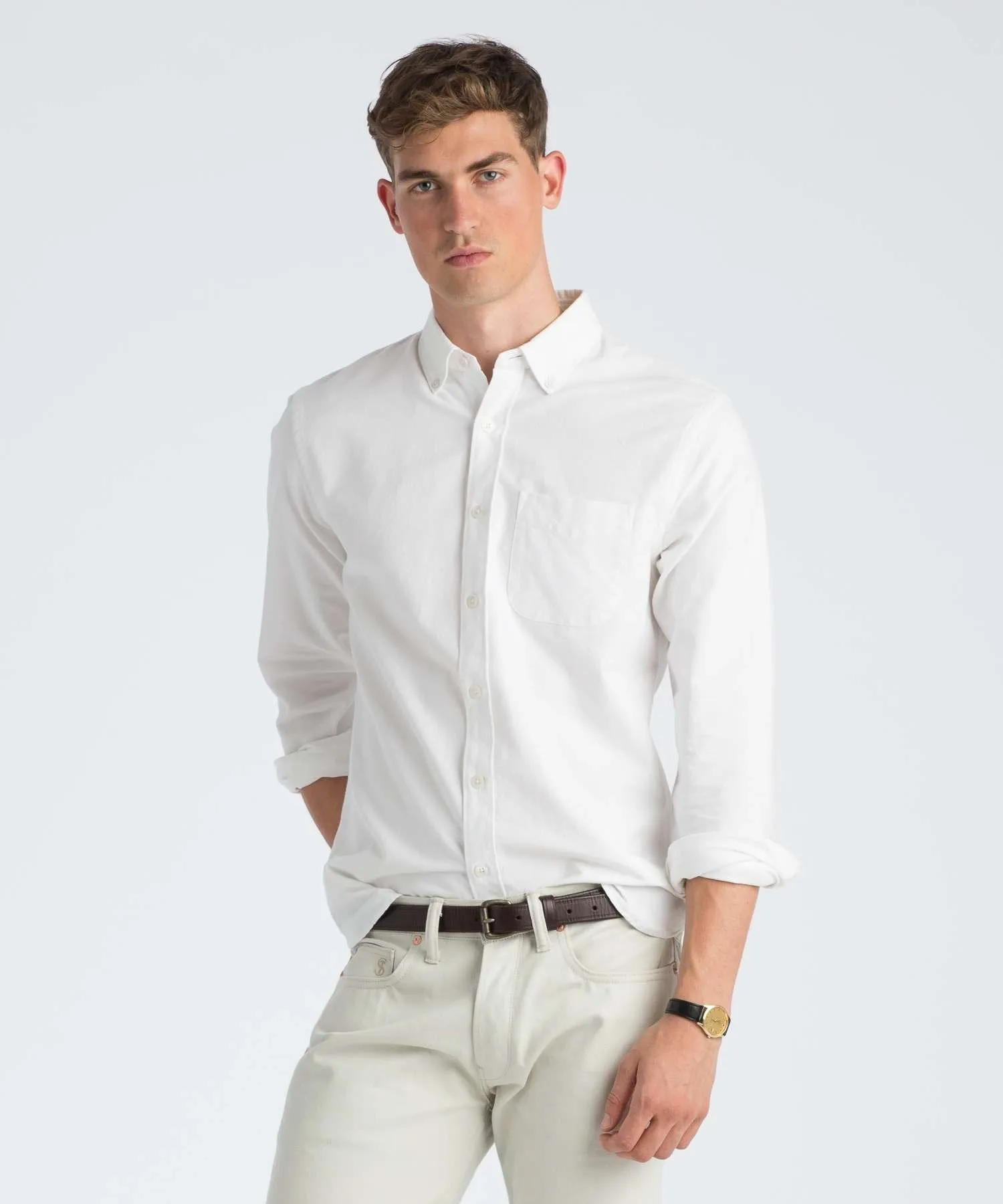 Japanese Selvedge Oxford Button Down Shirt in White