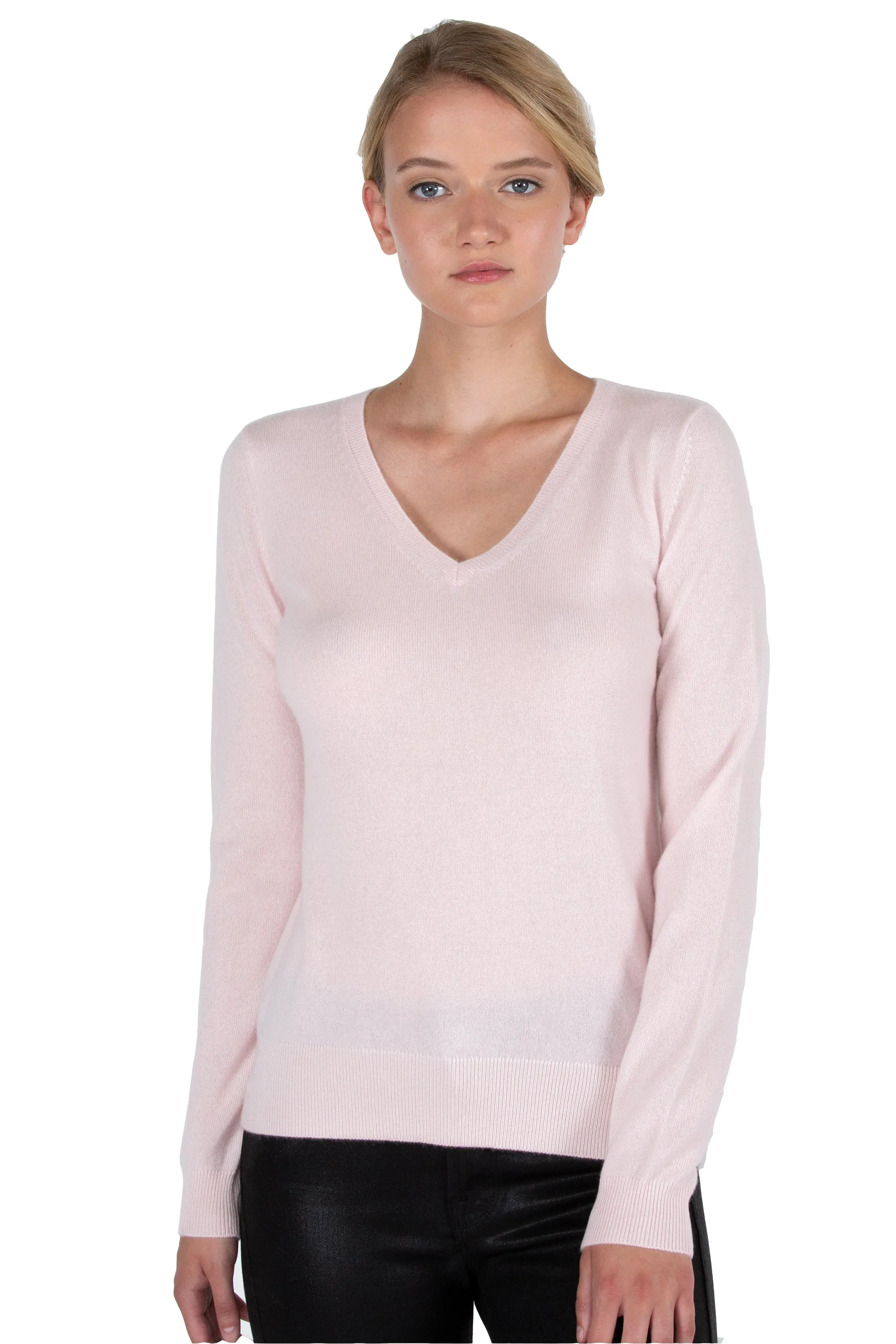 JENNIE LIU Women's 100% Pure Cashmere Long Sleeve Pullover V Neck Sweater