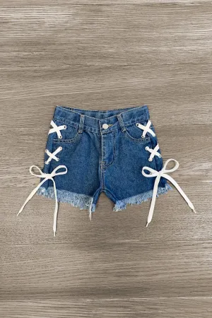 Lace Up Denim Shorts