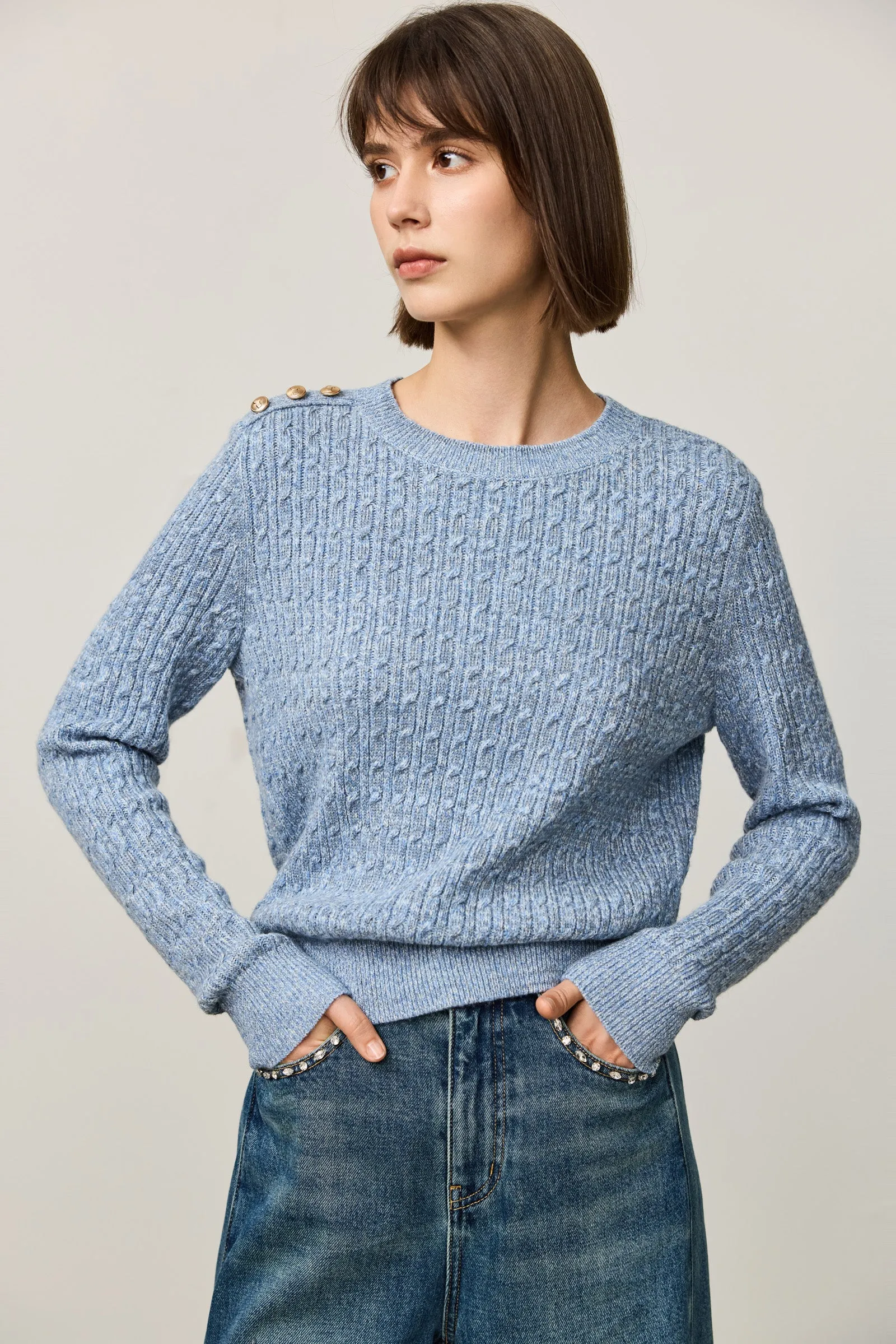 LILY Textured Cable-Knit Crewneck Sweater