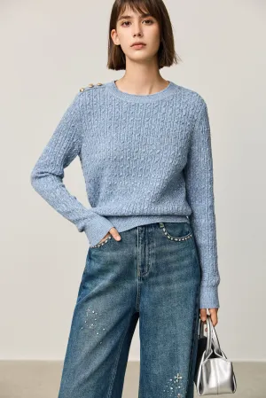 LILY Textured Cable-Knit Crewneck Sweater