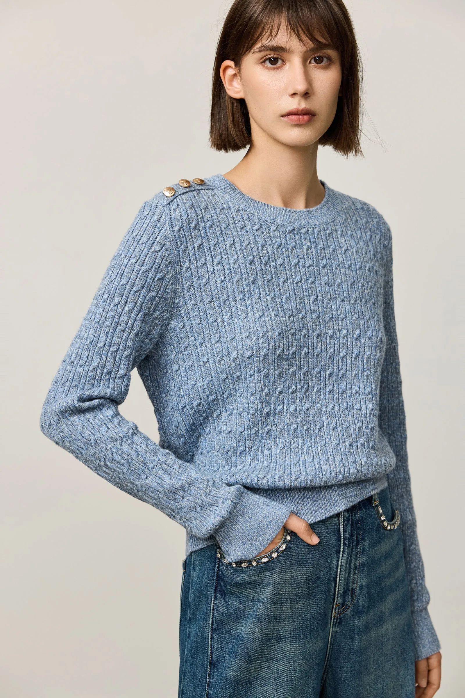 LILY Textured Cable-Knit Crewneck Sweater