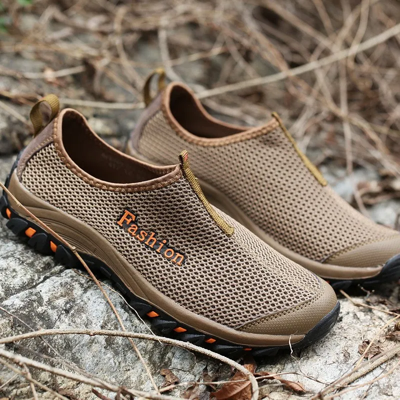 Man's sporty outdoor slip-on flat hiking tennis sneakers