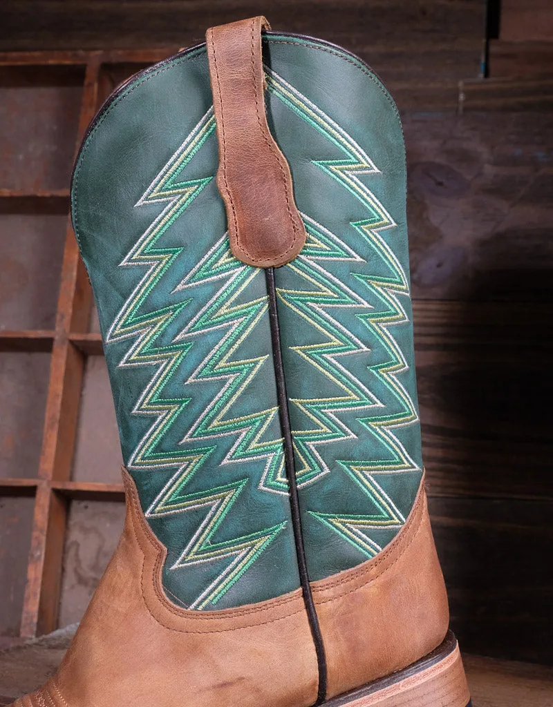 Men's Cinnamon with Green Top Square Toe Western Boots L5978