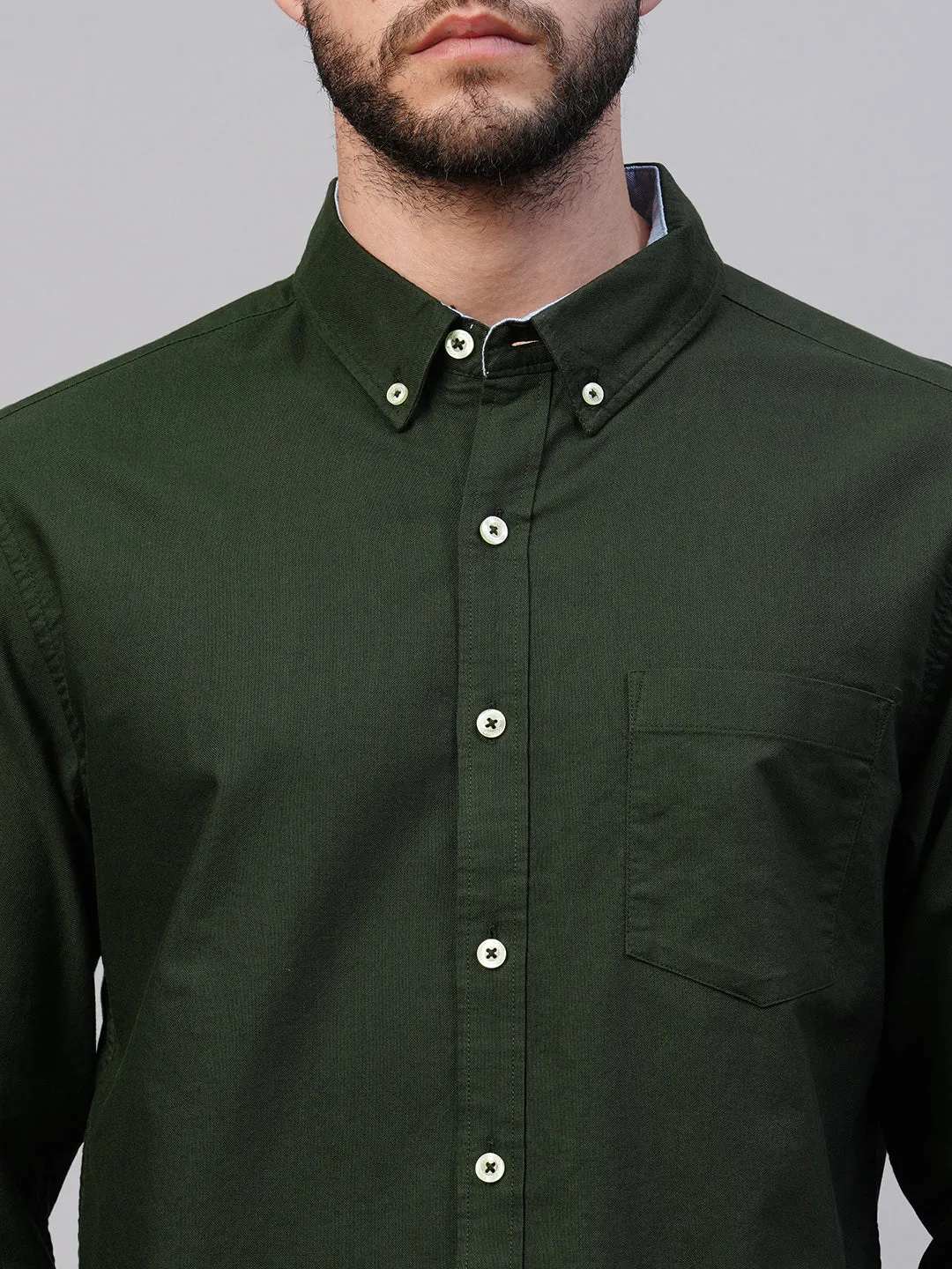 Men's Olive Cotton Regular Fit Shirt