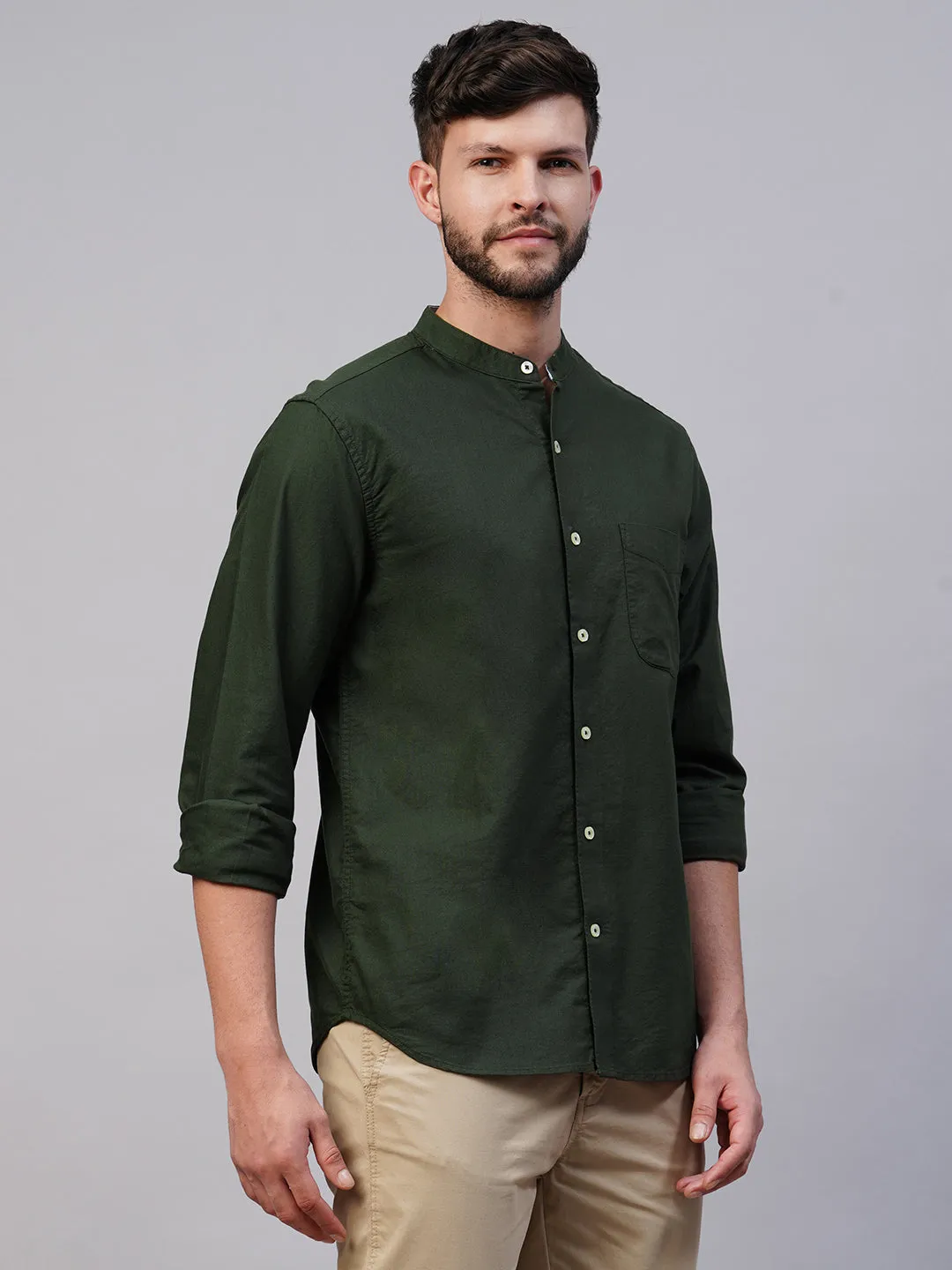 Men's Olive Cotton Regular Fit Shirt