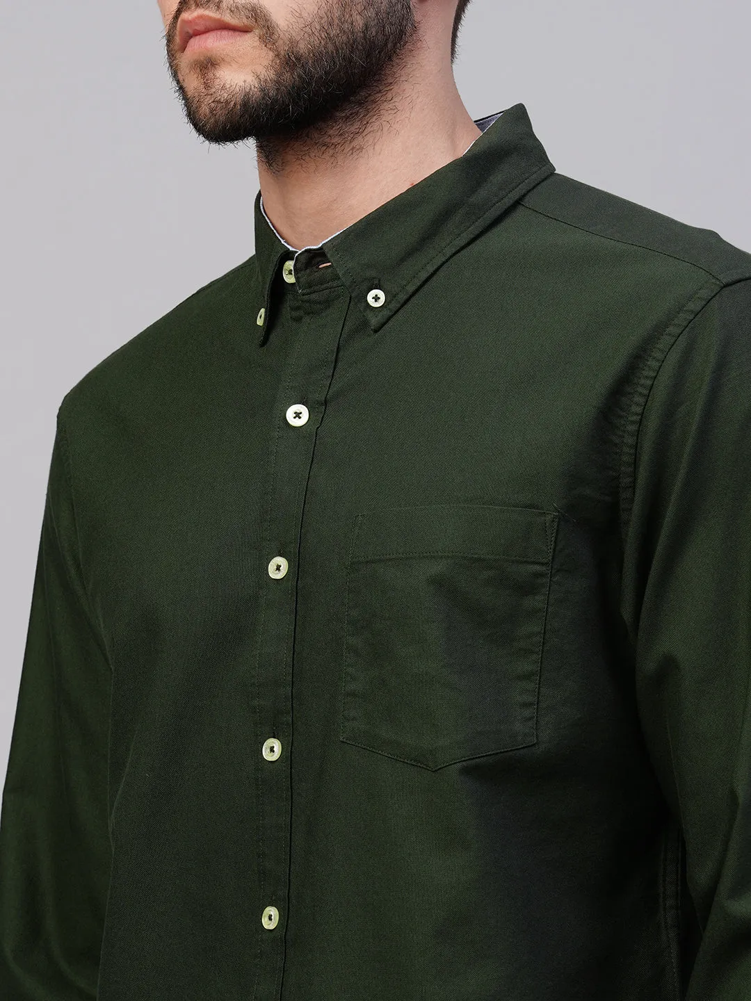 Men's Olive Cotton Regular Fit Shirt