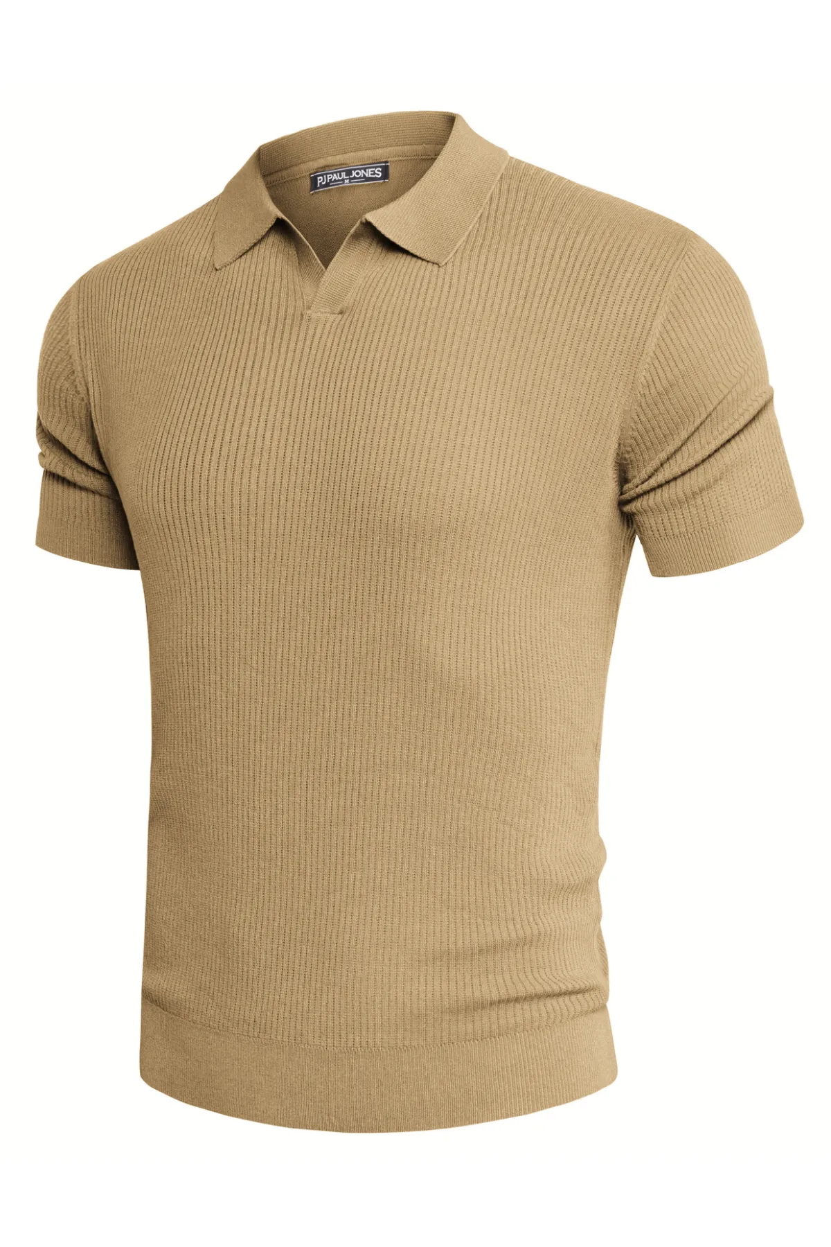 Men's Polo Shirt Ribbed Textured V Neck Knit Polo Shirts