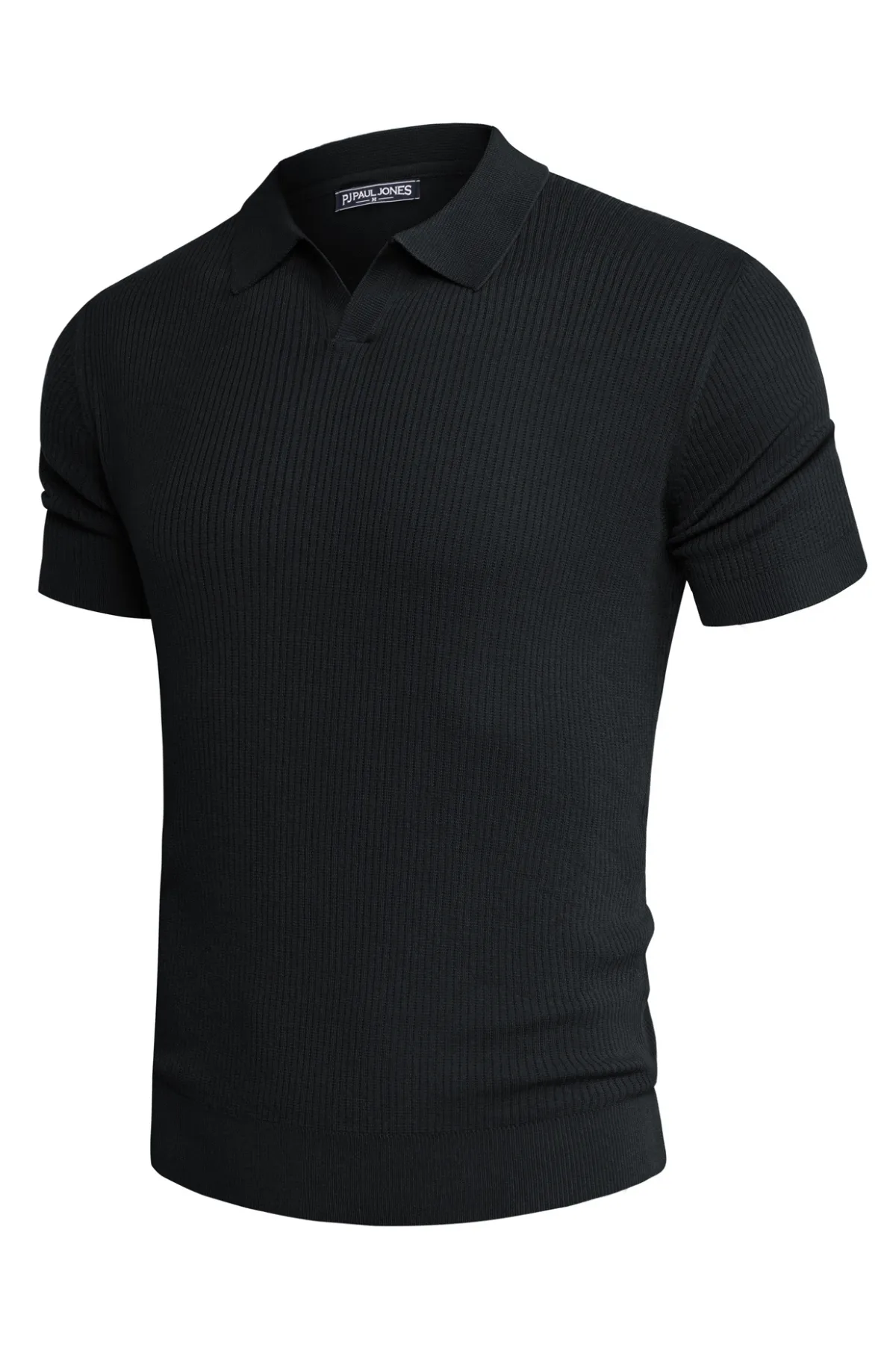 Men's Polo Shirt Ribbed Textured V Neck Knit Polo Shirts