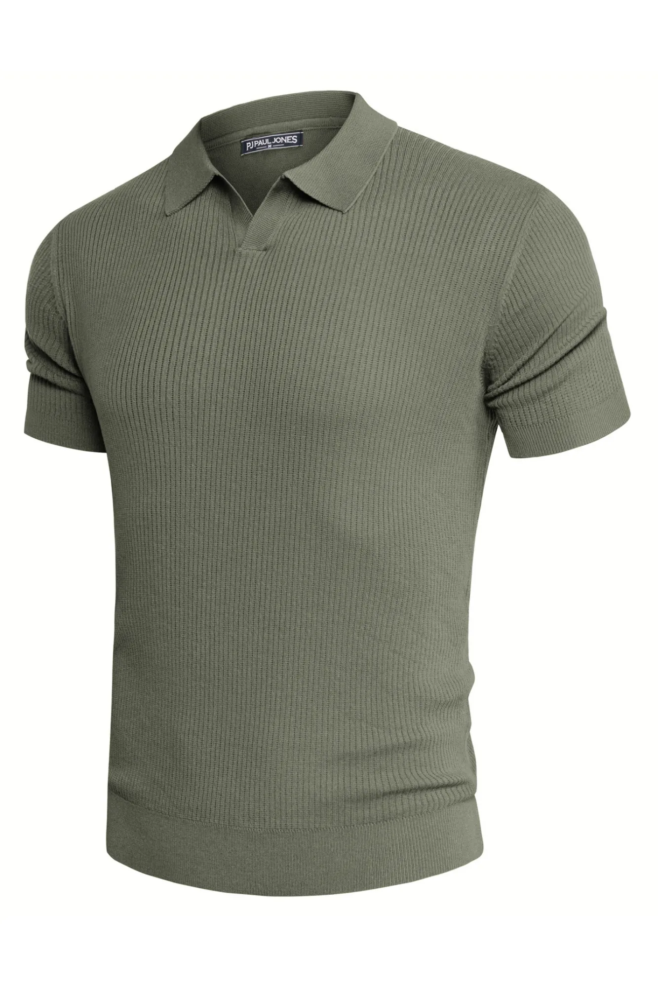 Men's Polo Shirt Ribbed Textured V Neck Knit Polo Shirts