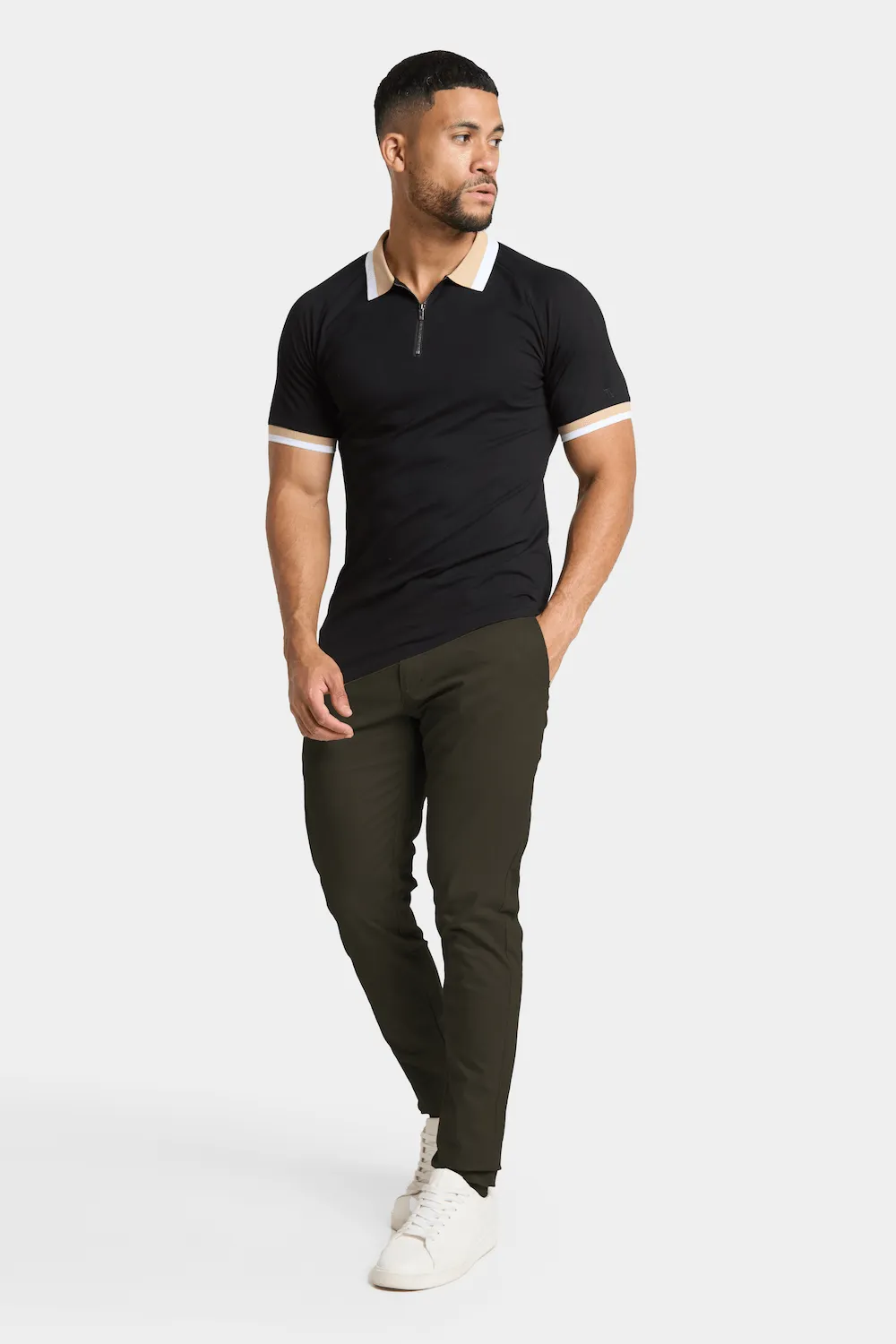 Muscle Fit Cotton Stretch Chino Trouser in Dark Khaki