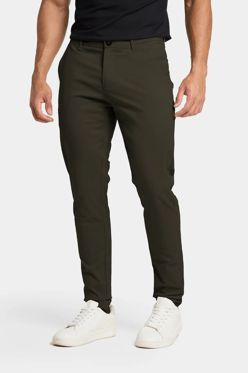 Muscle Fit Cotton Stretch Chino Trouser in Dark Khaki