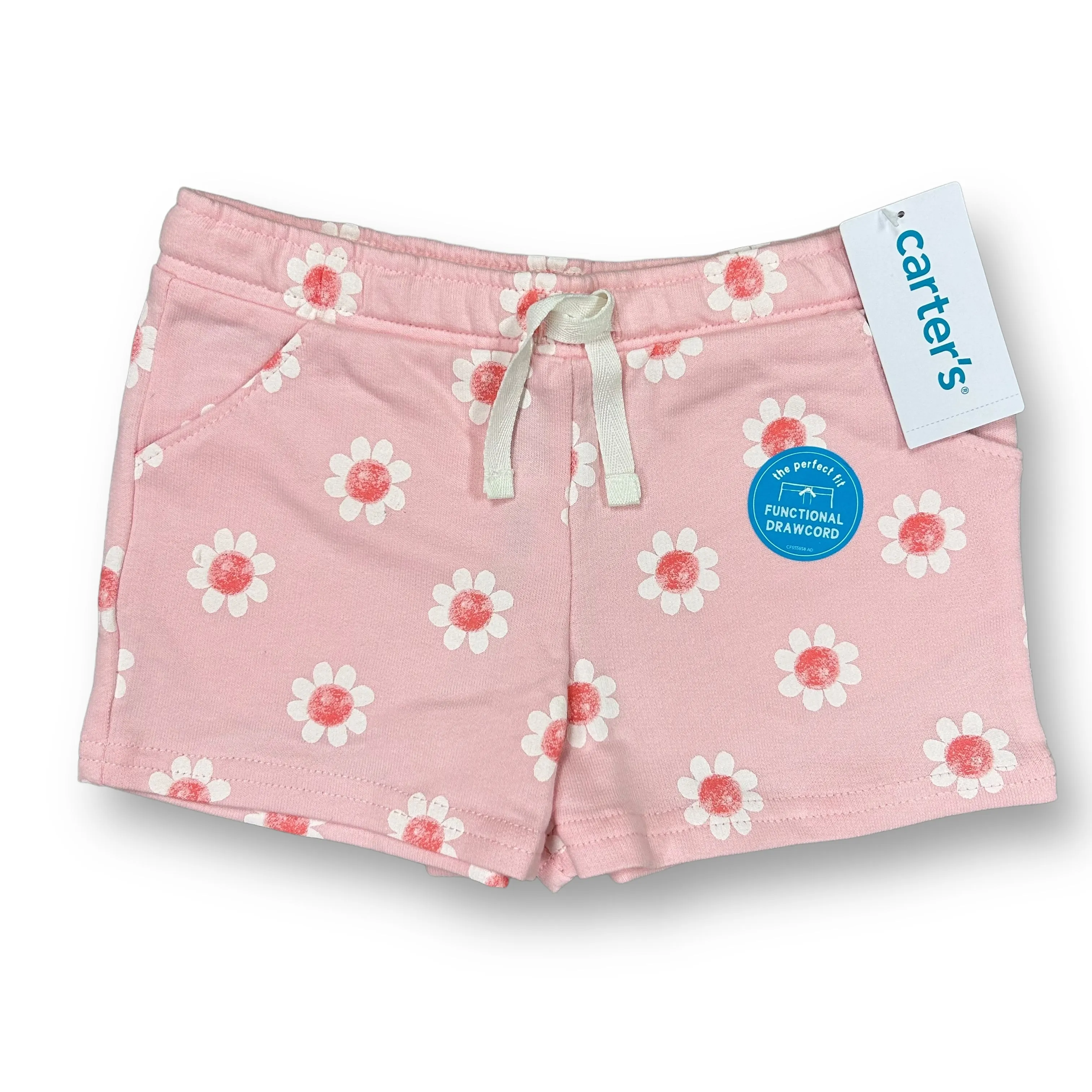 NEW! Girls Carter's Size 4T Pale Pink Daisies Functional Drawstring Shorts