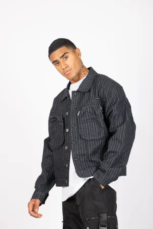 Oversized Pinstripe Utility Denim Jacket