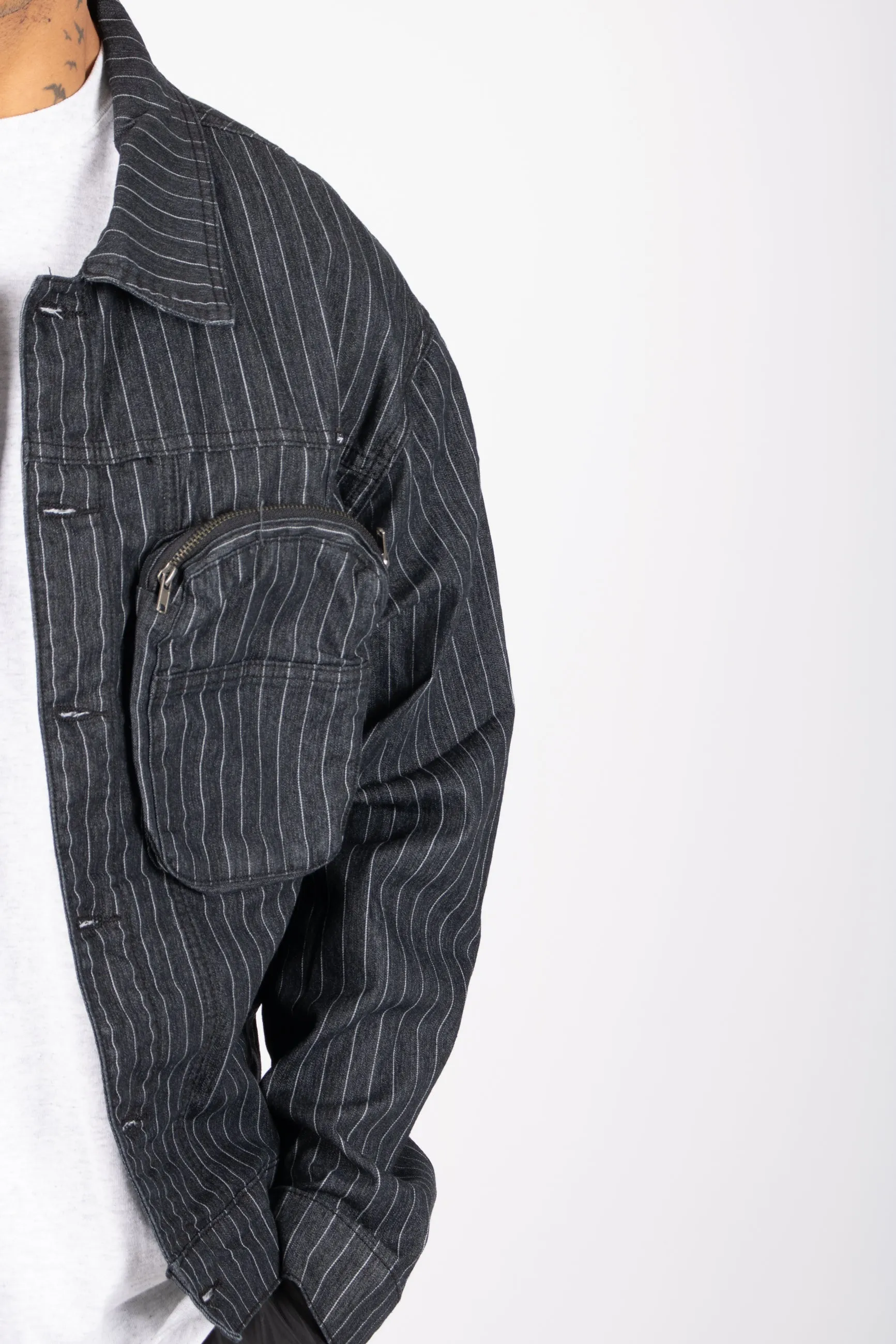 Oversized Pinstripe Utility Denim Jacket