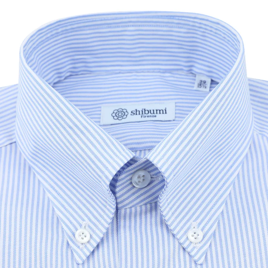 Oxford Button Down Shirt - White / Blue - University Stripe Thin