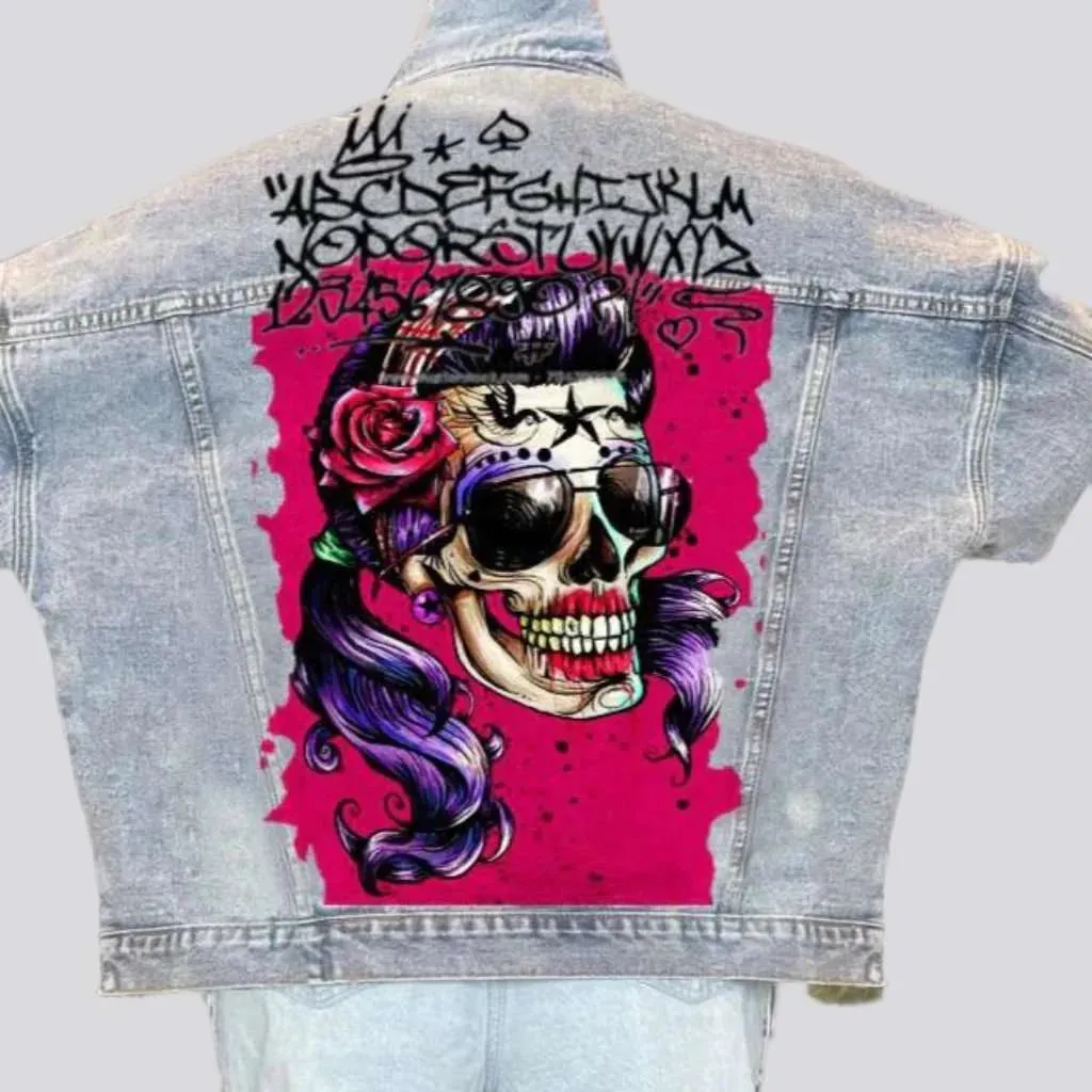 Painted skull print jeans jacket
 for women