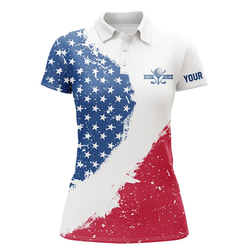 Personalized Red, White And Blue Golf Polos Shirts For Ladies American Flag Custom Patriot Golf Wears