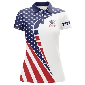 Personalized Red, White And Blue Golf Polos Shirts For Ladies American Flag Custom Patriot Golf Wears