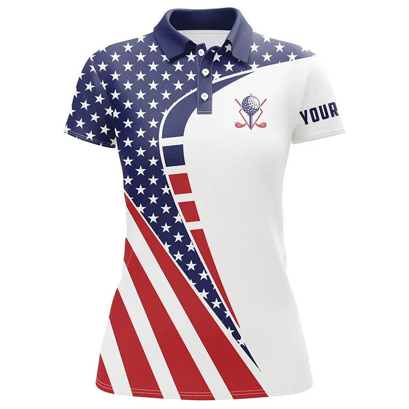 Personalized Red, White And Blue Golf Polos Shirts For Ladies American Flag Custom Patriot Golf Wears