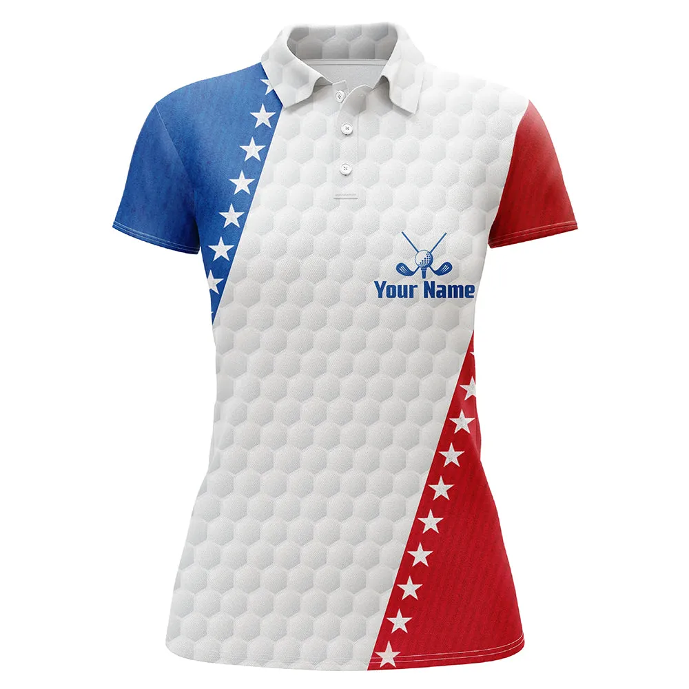 Personalized Red, White And Blue Golf Polos Shirts For Ladies American Flag Custom Patriot Golf Wears