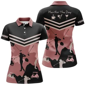 Plan For The Day Coffee Golf Wine Women Golf Polo Shirts Custom Pink Camo Team Golf Shirts Ladies