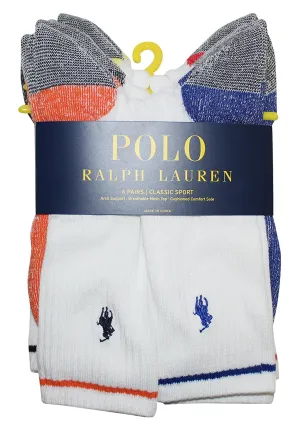 Polo Ralph Lauren 6-Pack Marled Sole Grey Heel/Toe Athletic Crew Sock