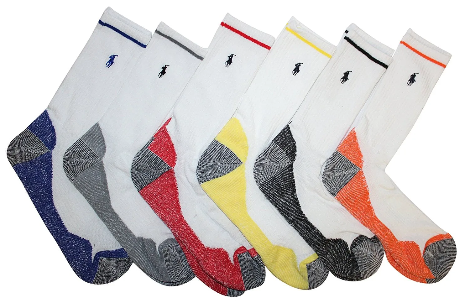 Polo Ralph Lauren 6-Pack Marled Sole Grey Heel/Toe Athletic Crew Sock